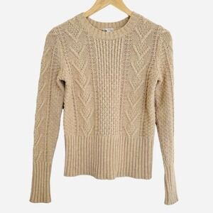 GAP Cable Knit Sweater Womens S Tan Cotton Wool Fisherman Preppy Old Money